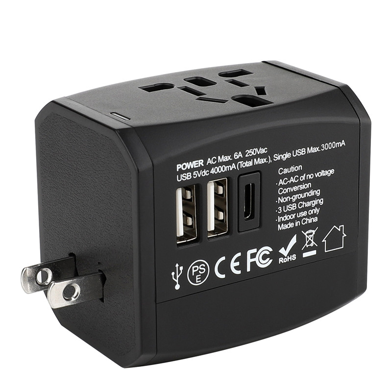 RRTRAVEL ny anpassad smart värld universell reseadapter med USB-laddare strömkontakt för europeiska Storbritannien, USA, Australien